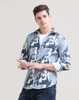 Slate Symphony: Printed Grey Tapered Fit Full Sleeve Shirt