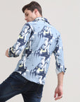 Slate Symphony: Printed Grey Tapered Fit Full Sleeve Shirt
