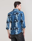 Royal Regalia: Printed Prussian Blue Tapered Fit Shirt