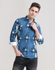 Royal Regalia: Printed Prussian Blue Tapered Fit Shirt
