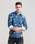 Royal Regalia: Printed Prussian Blue Tapered Fit Shirt