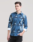 Royal Regalia: Printed Prussian Blue Tapered Fit Shirt
