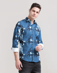 Royal Regalia: Printed Prussian Blue Tapered Fit Shirt