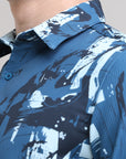 Royal Regalia: Printed Prussian Blue Tapered Fit Shirt