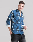 Royal Regalia: Printed Prussian Blue Tapered Fit Shirt