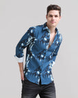 Royal Regalia: Printed Prussian Blue Tapered Fit Shirt