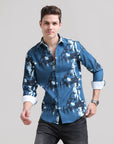 Royal Regalia: Printed Prussian Blue Tapered Fit Shirt