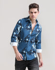 Royal Regalia: Printed Prussian Blue Tapered Fit Shirt