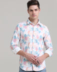 Blush Blossom: Printed Baby Pink Tapered Fit Full Sleeve Shirt