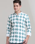 Aqua Mirage: Printed Teal Slim Fit Shirt