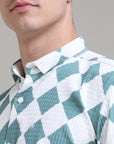 Aqua Mirage: Printed Teal Slim Fit Shirt