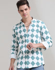 Aqua Mirage: Printed Teal Slim Fit Shirt
