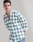 Aqua Mirage: Printed Teal Slim Fit Shirt