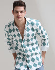 Aqua Mirage: Printed Teal Slim Fit Shirt