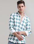 Aqua Mirage: Printed Teal Slim Fit Shirt