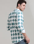Aqua Mirage: Printed Teal Slim Fit Shirt