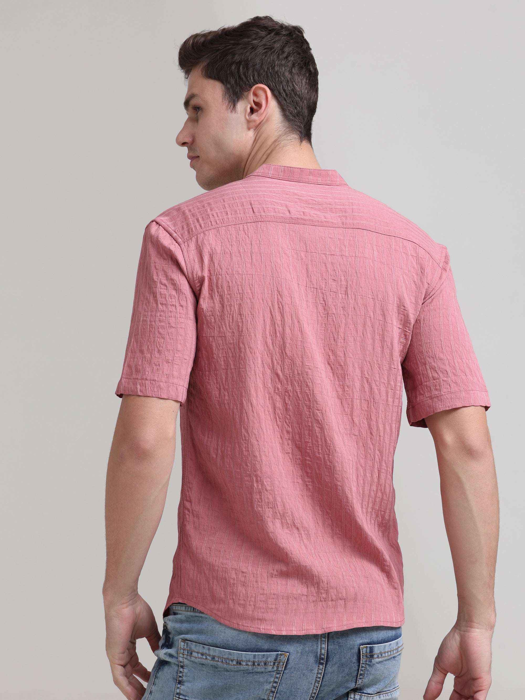 Rose Blush: Solid Pink Regular Fit Half Sleeve Shirt
