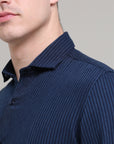 Midnight Elegance: Solid Navy Blue Tapered Fit Full Sleeve Shirt