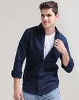 Midnight Elegance: Solid Navy Blue Tapered Fit Full Sleeve Shirt