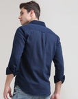 Midnight Elegance: Solid Navy Blue Tapered Fit Full Sleeve Shirt