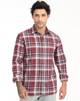 Relaxed Fit Maroon Full Sleeve Check Shirt