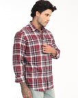 Relaxed Fit Maroon Full Sleeve Check Shirt