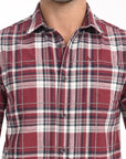 Relaxed Fit Maroon Full Sleeve Check Shirt