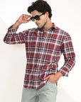 Relaxed Fit Maroon Full Sleeve Check Shirt