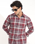 Relaxed Fit Maroon Full Sleeve Check Shirt