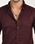 Slim Fit Full Sleeve Wine Red Shirt