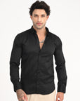 Textured Slim Fit Black Full Sleeve Shirt