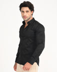 Textured Slim Fit Black Full Sleeve Shirt