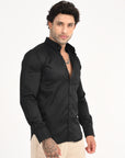 Textured Slim Fit Black Full Sleeve Shirt