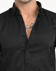 Textured Slim Fit Black Full Sleeve Shirt