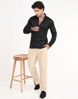 Textured Slim Fit Black Full Sleeve Shirt