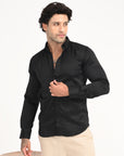 Textured Slim Fit Black Full Sleeve Shirt