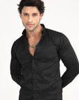 Textured Slim Fit Black Full Sleeve Shirt