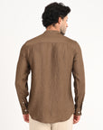 Mandarin Collar Tapered Fit Coffee Brown Shirt