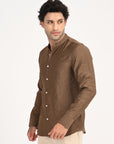 Mandarin Collar Tapered Fit Coffee Brown Shirt