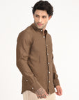 Mandarin Collar Tapered Fit Coffee Brown Shirt