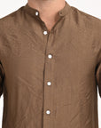 Mandarin Collar Tapered Fit Coffee Brown Shirt