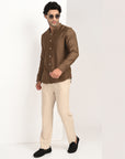 Mandarin Collar Tapered Fit Coffee Brown Shirt