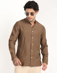 Mandarin Collar Tapered Fit Coffee Brown Shirt