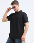 Black Solid Polo Tshirt