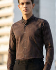 Full Sleeve Slim Fit Brown Striped Shirt