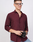 Tapered Fit Wine Red Full Sleeve Shirt