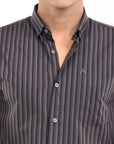 Full Sleeve Slim Fit Dove Grey Striped Shirt