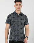 Chiton Charcoal Grey Print Shirts