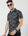 Chiton Charcoal Grey Print Shirts