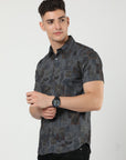 Chiton Dark Grey Printed Shirts